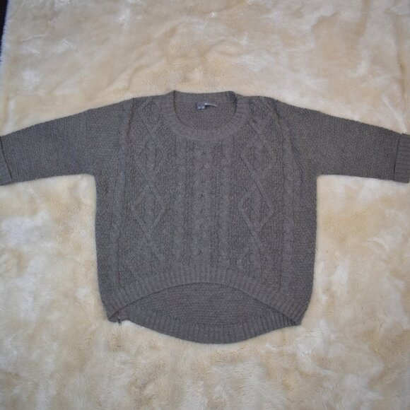 360 Wool Alpaca Blend Brown Cable Knit Sweater Women’s Small High Low Side Zip - Picture 6 of 14